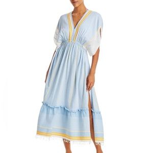 lemlem Jamari Plunge Neck Dress in Sky